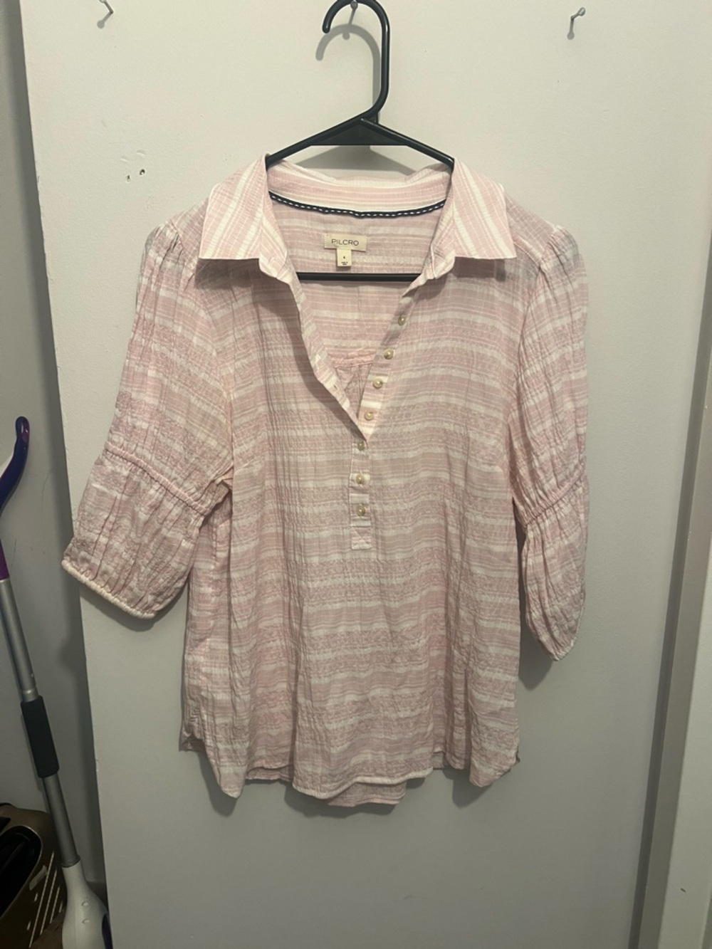 Pilcro Light Pink Striped Button Henley Tunic